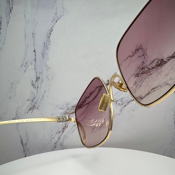 New MIU MIU Sunglasses MU A57S 5AK40S Gold Metal Square Oversized Gradient Lens